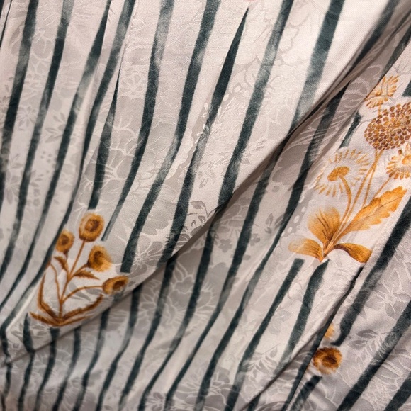 Agua Bendita Strip Floral Maxi Dress Short Sleeve Cream Green Size Small NWT - Picture 14 of 16